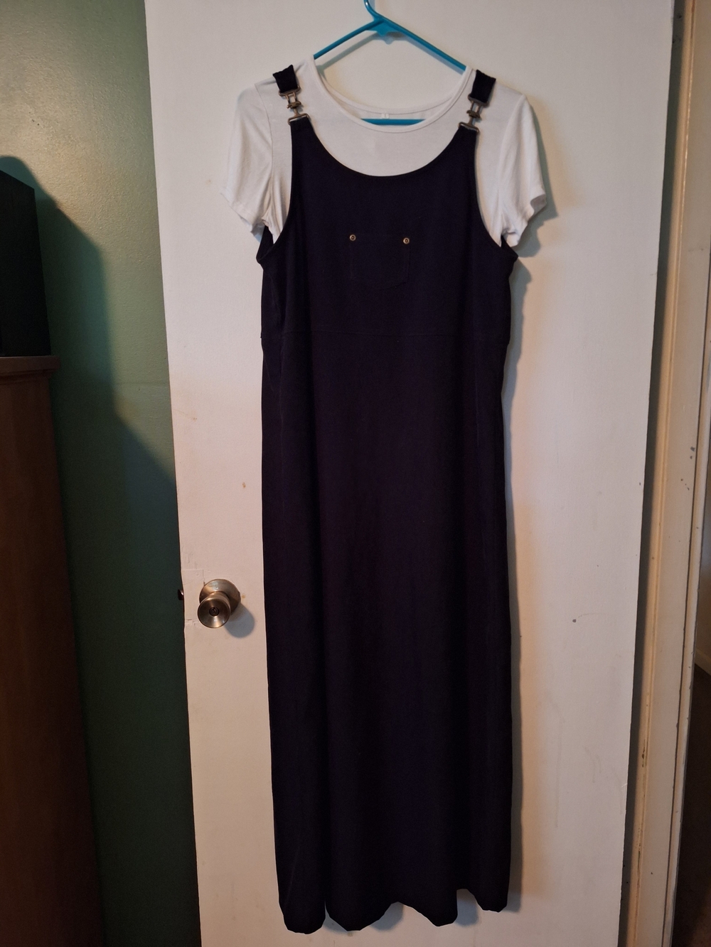 Women's Black Pinafore Maxi Dress with Buckle Straps